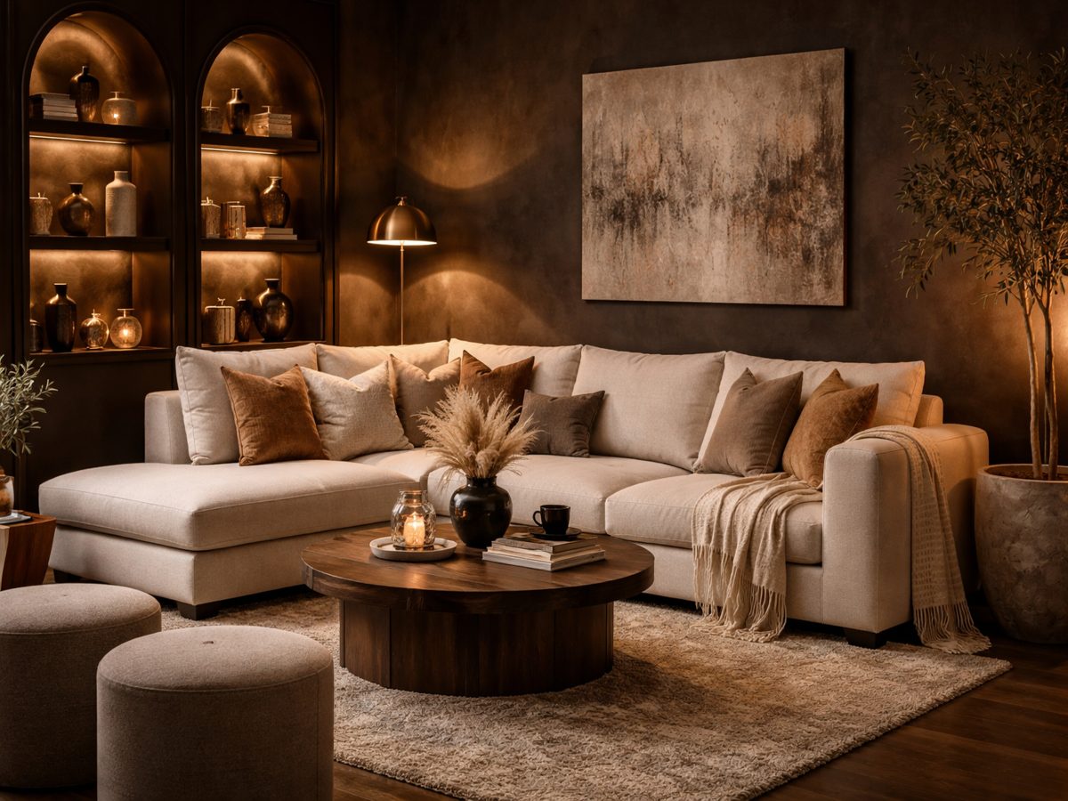 Loungehoek met beige accenten