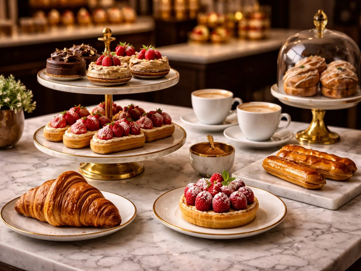 Patisserie op marmeren toonbank