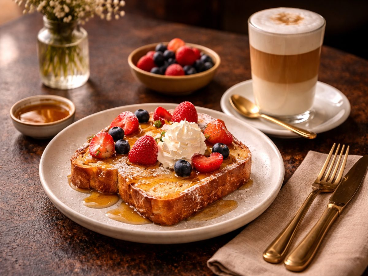 Brunchtablet met croissant en latte