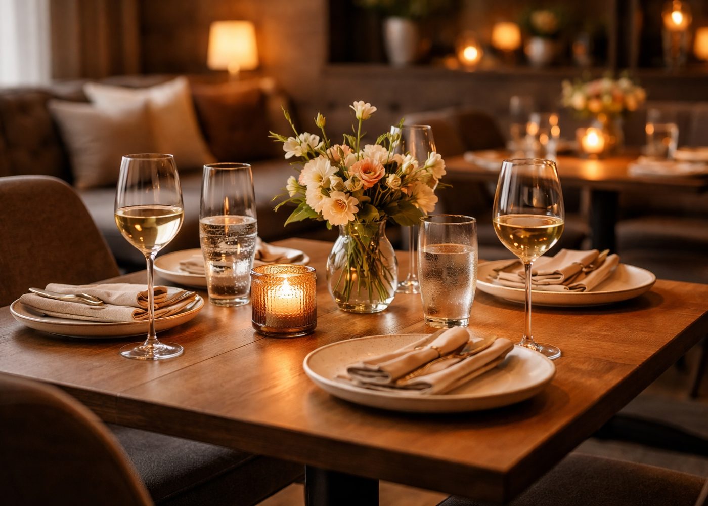 Gedekte tafel in stijlvolle lounge