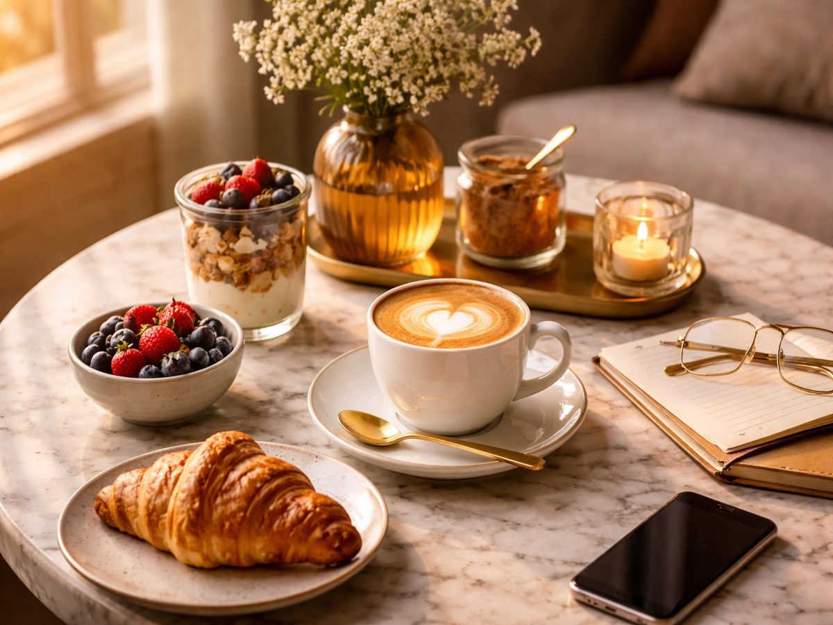 Stijlvolle ochtendkoffie op tafel